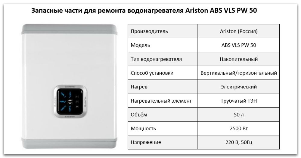 Купить запчасти Ariston ABS VLS PW 50 в Златоусте
