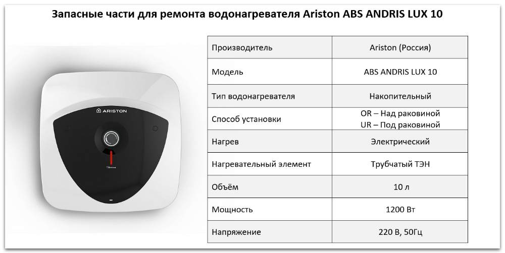 Купить запчасти Ariston ABS ANDRIS LUX 10 в Златоусте